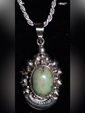 Italy Sterling Silver Turquoise Pendant 16grams + 27in Singapore Rope Necklace